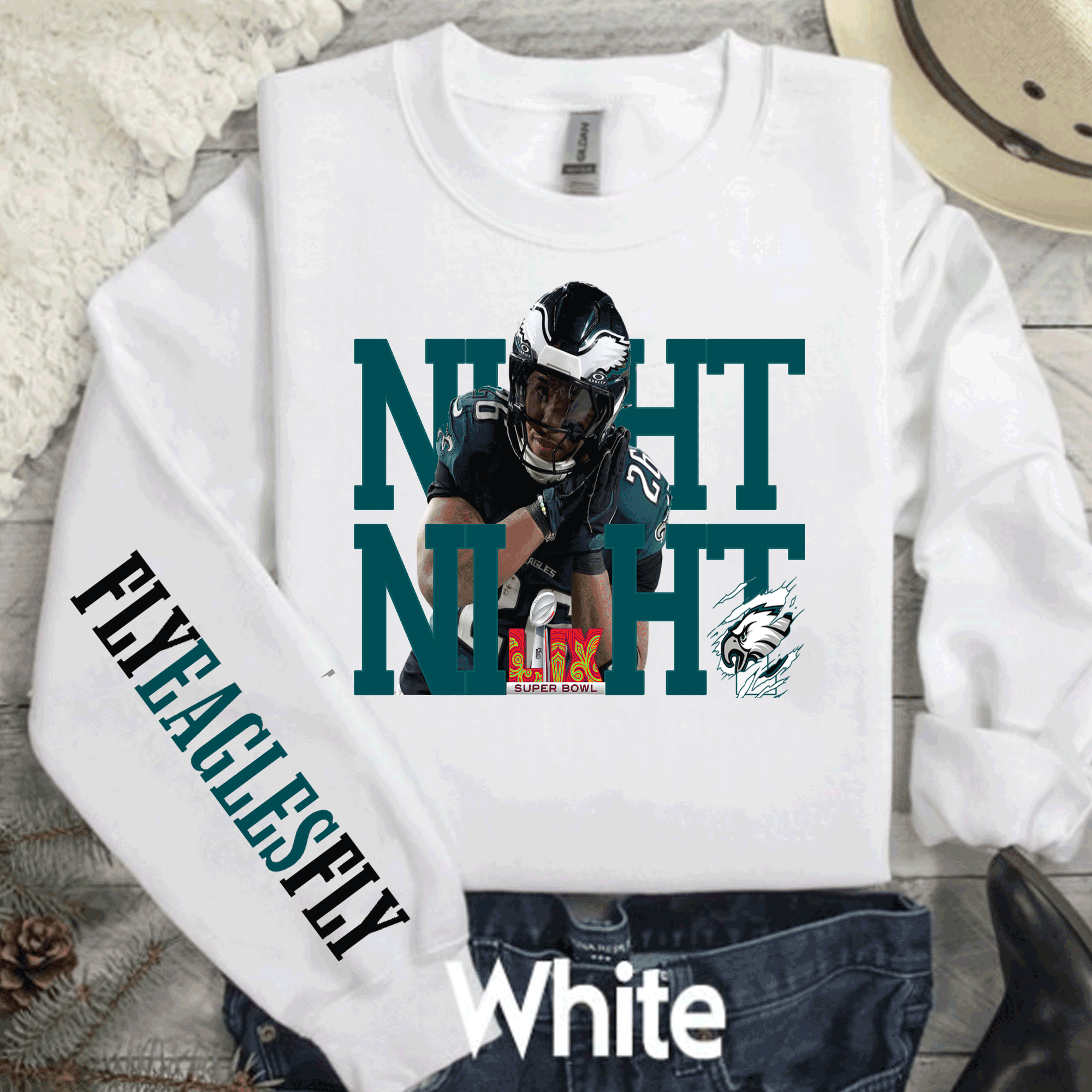 A Blessed Texas Mess Boutique Super Bowl Philadelphia Football Sweatshirt, NIGHT NIGHT Saquon Barkley,… — main product shot
