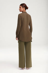 Sarah Fitted Button Down Top - Dark Olive Clothing Veiled 