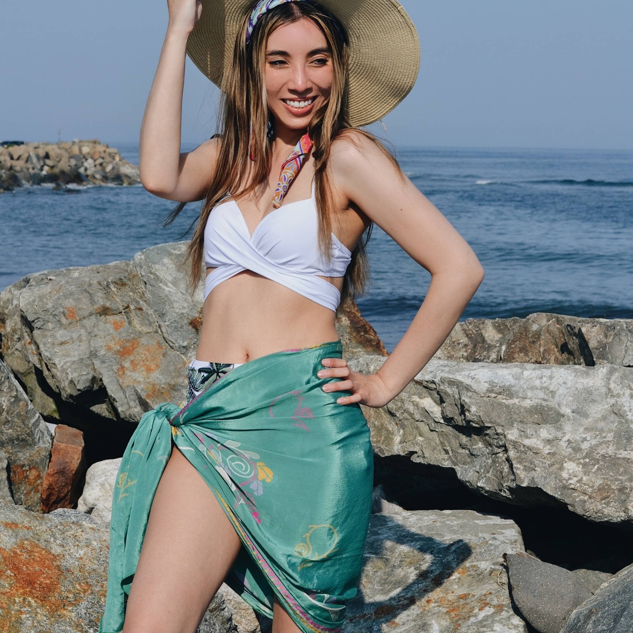 Darn Good Yarn Sari Beach Sarong — lifestyle worn / used context