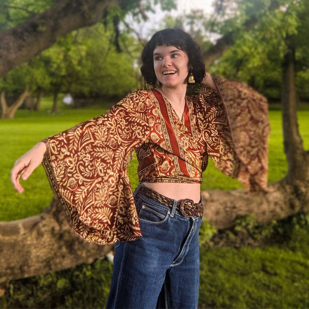 Darn Good Yarn Sari Bell Sleeve Wrap Top — detail shot 9