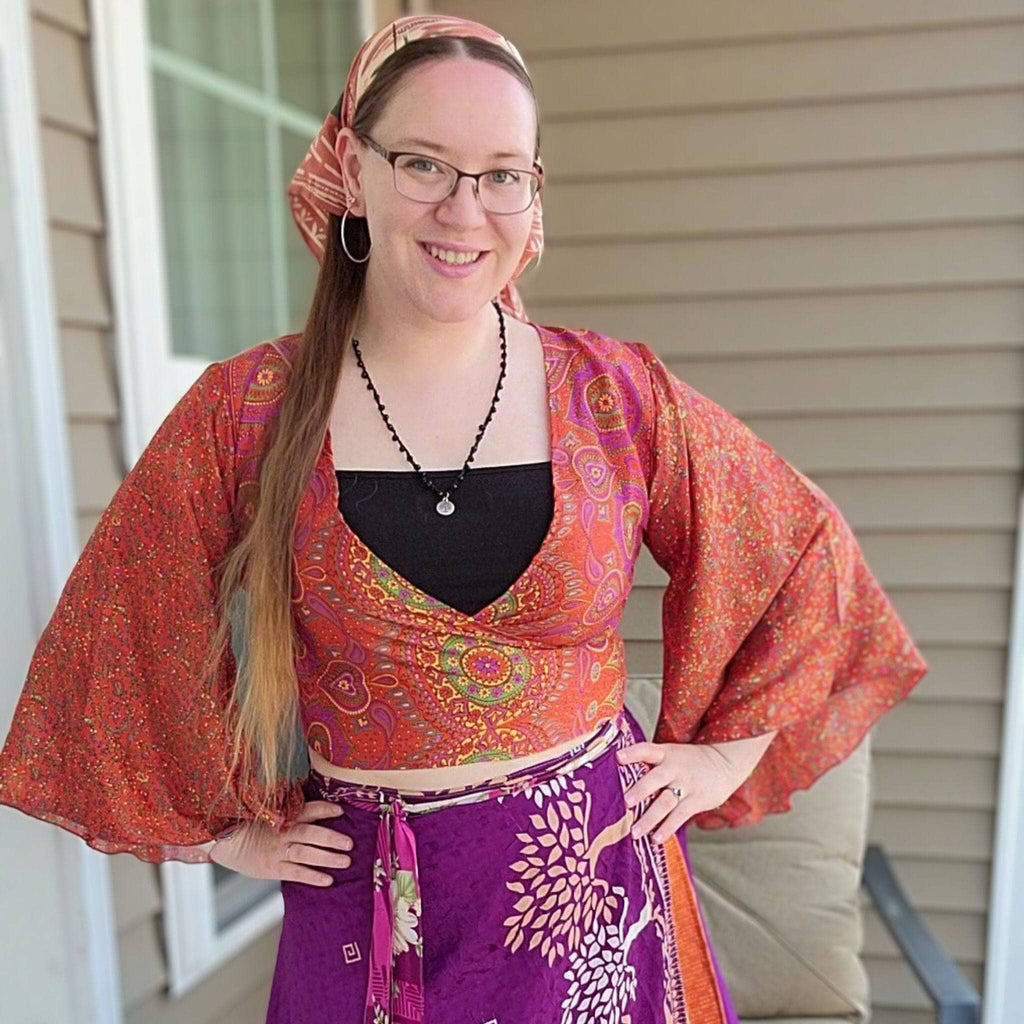Darn Good Yarn Sari Bell Sleeve Wrap Top — detail shot 10