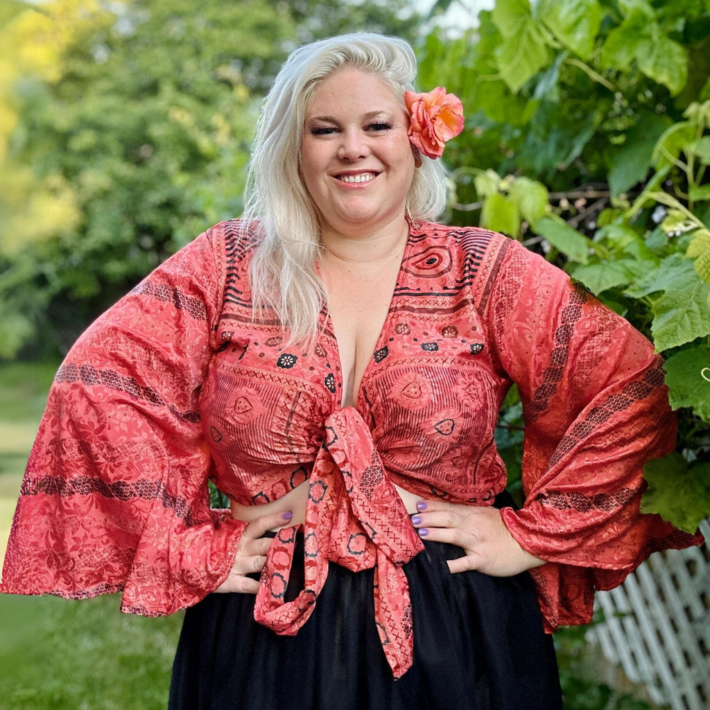 Darn Good Yarn Sari Bell Sleeve Wrap Top — clothing and accessories category context