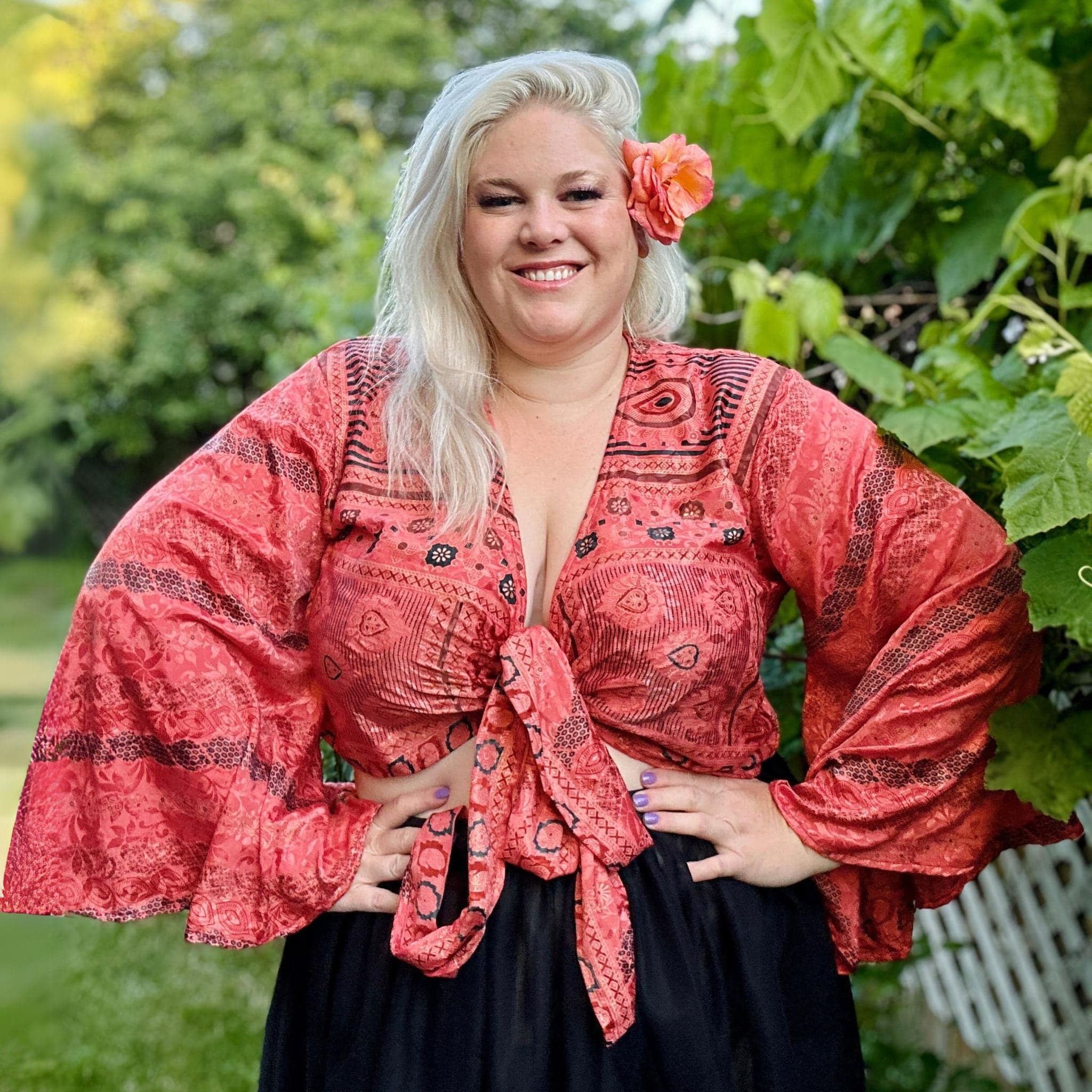 Darn Good Yarn Sari Bell Sleeve Wrap Top — clothing and accessories category context