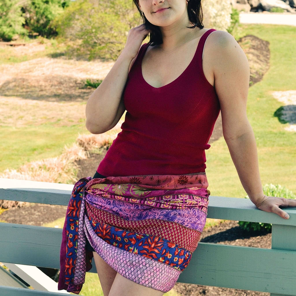 Darn Good Yarn Sari Medley Sarong - Sari Medley Scarf — Darn Good Yarn branding close-up