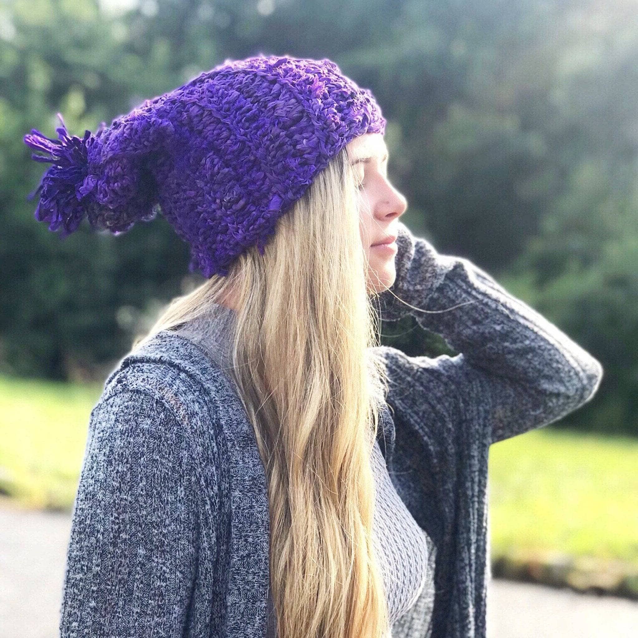 Darn Good Yarn Sari Silk Ribbon Beanie Crochet Kit — main product shot