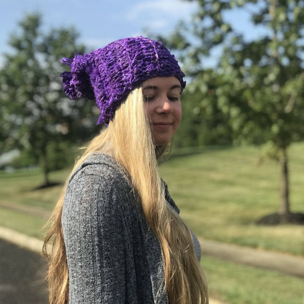 Darn Good Yarn Sari Silk Ribbon Beanie Crochet Kit — construction detail