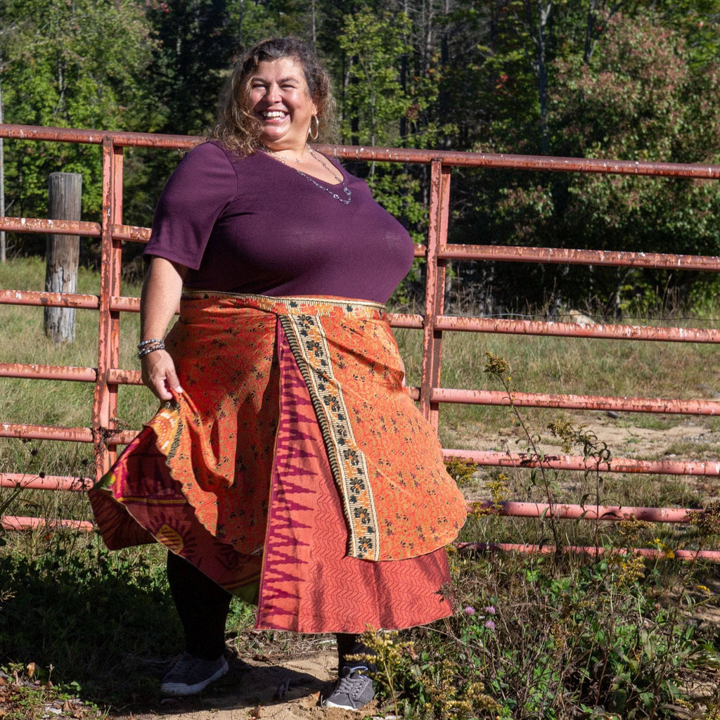 Darn Good Yarn Made With Love: The Original Sari Wrap Skirt — flat-lay composition