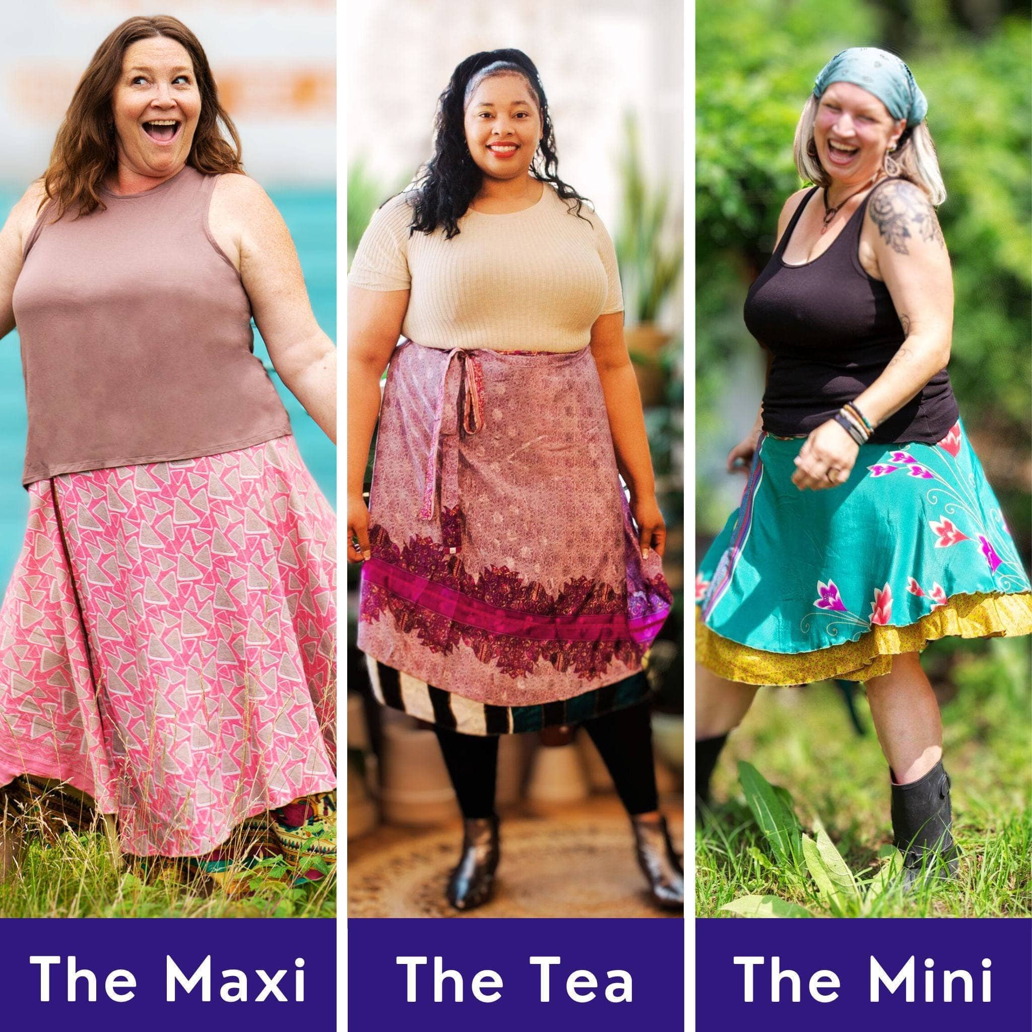 Darn Good Yarn Sari Wrap Skirts - Discovery 3-Pack — Darn Good Yarn branding close-up