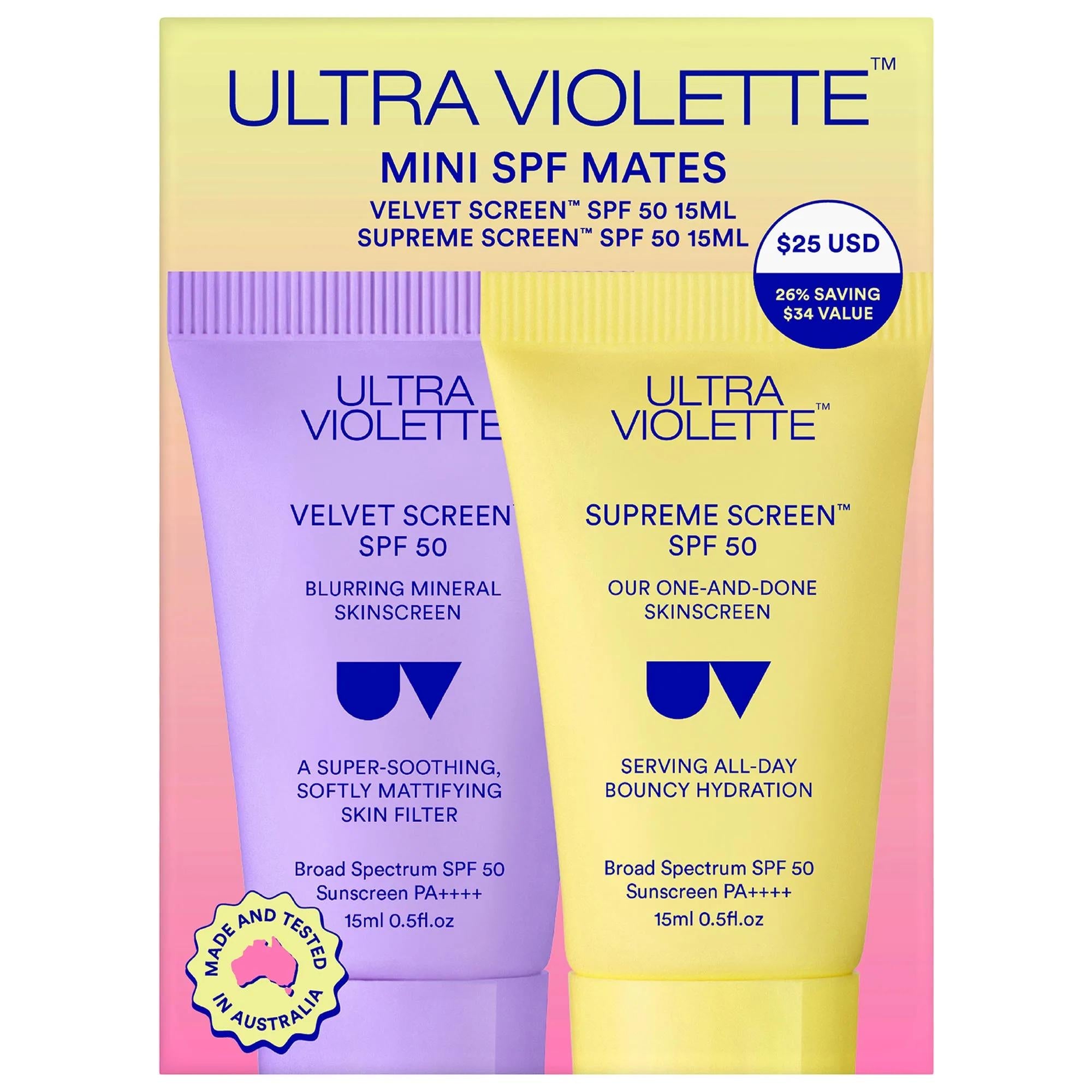 ULTRAVIOLETTE Mini SPF Mates SPF 50 Hydrating and Mattifying Sunscreen Duo - Vegan, Cruelty-Free Skincare