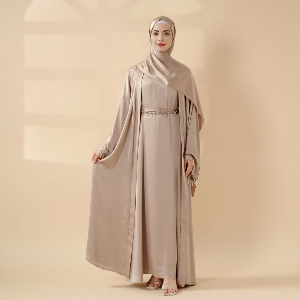 Mariam's Collection Satin Abaya With Matching Belt Made Of Diamond Tassel (MOA010) — main product shot