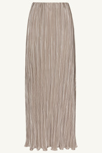 Satin Plisse Side Rouched Maxi Skirt - Taupe Clothing Veiled 