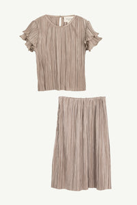Satin Plisse Top & Skirt Set - Taupe (Girls) Clothing Veiled 