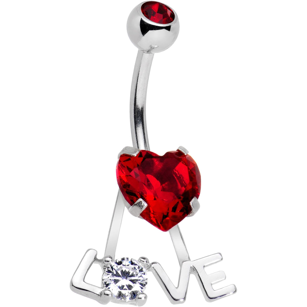 BodyCandy Clear Red CZ Gem Love is in the Air Dangle Belly Ring — main product shot