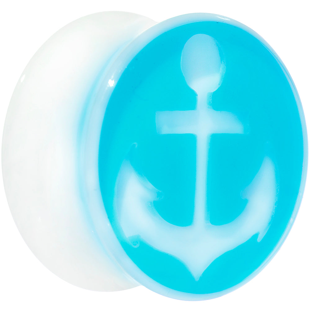 BodyCandy Clear Acrylic Double Flare Turquoise Blue Anchor Saddle Plug Set 6mm to 20mm — alternative angle