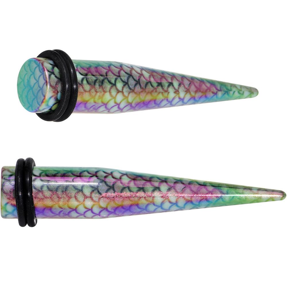 BodyCandy Rainbow Acrylic Mermaid Scale Straight Taper Set 14G to 12mm — main product shot