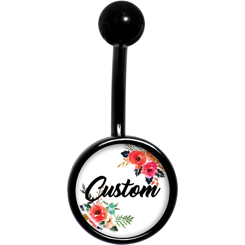 BodyCandy Custom Floral Personalized Name Black Belly Ring — Black detail