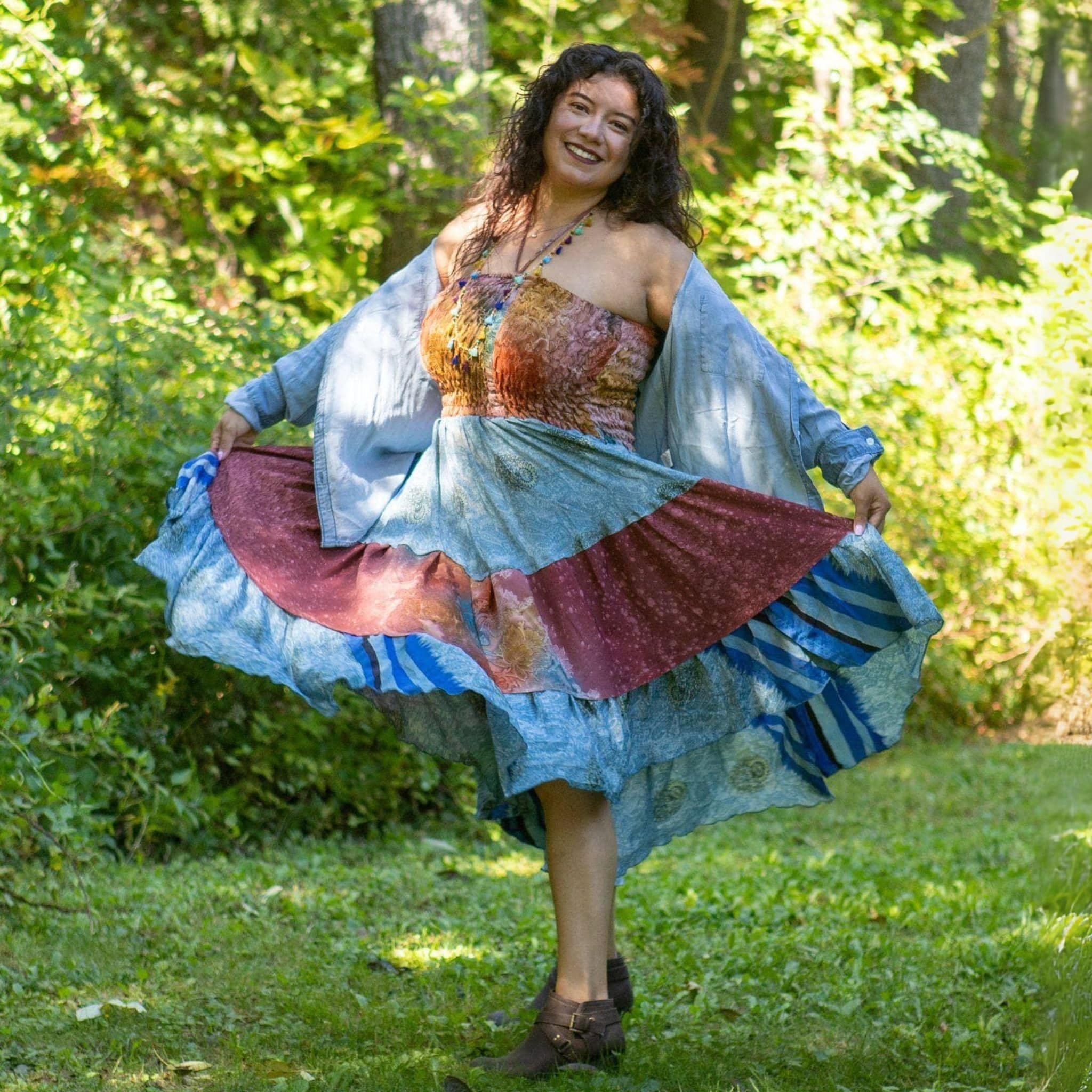 Darn Good Yarn Darn Good Yarn Sedona Patchwork Dress — lifestyle worn / used context