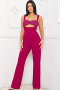 SELENA RHINESTONE BUST DETAIL CUTOUT FUSHIA JUMPSUIT