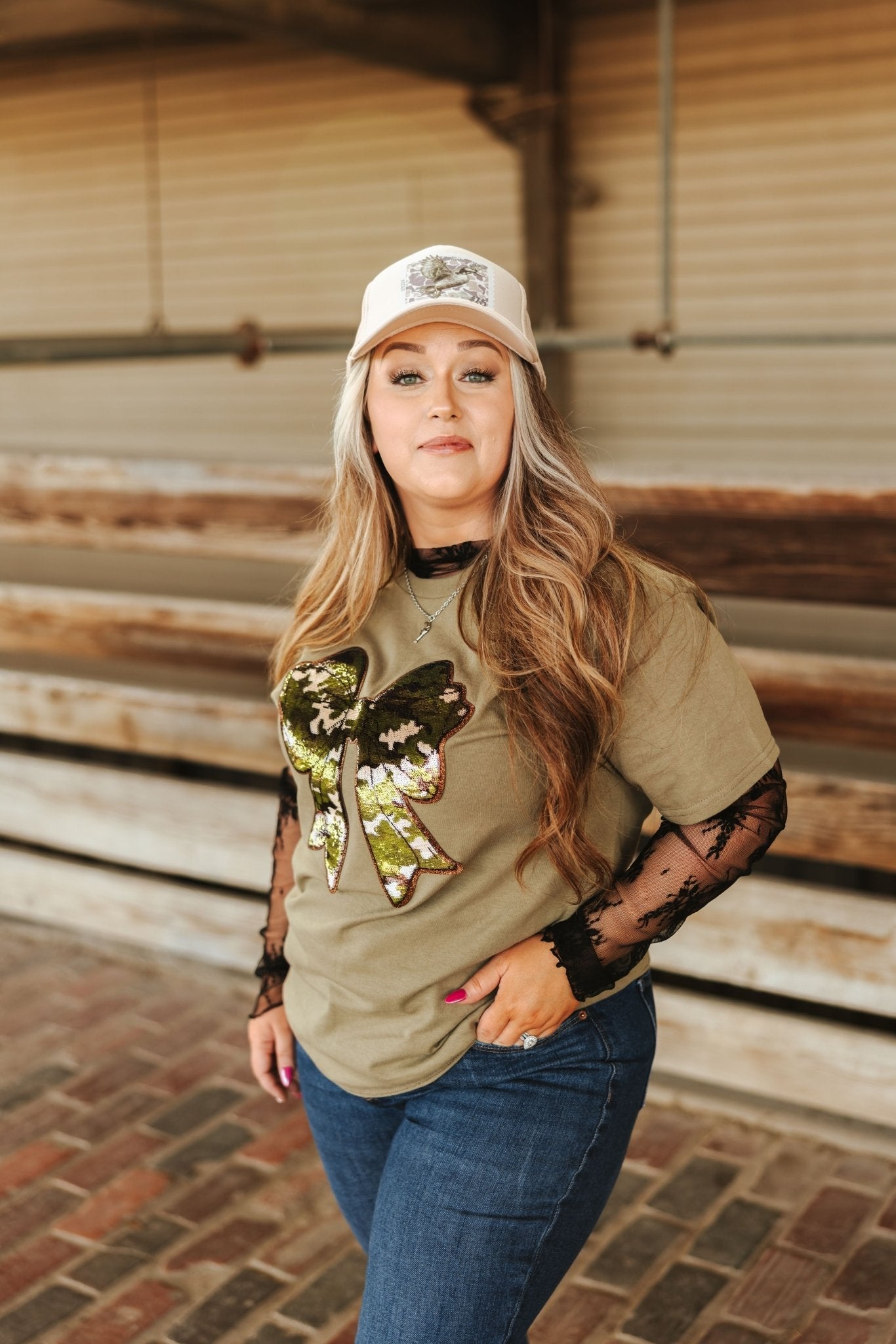 Wild Junkie Sequin Camo Bow Patch Tee — alternative angle