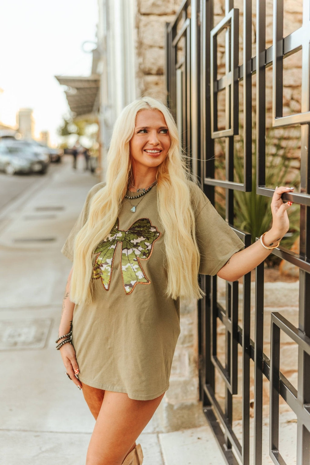 Wild Junkie Sequin Camo Bow Patch Tee — main product shot
