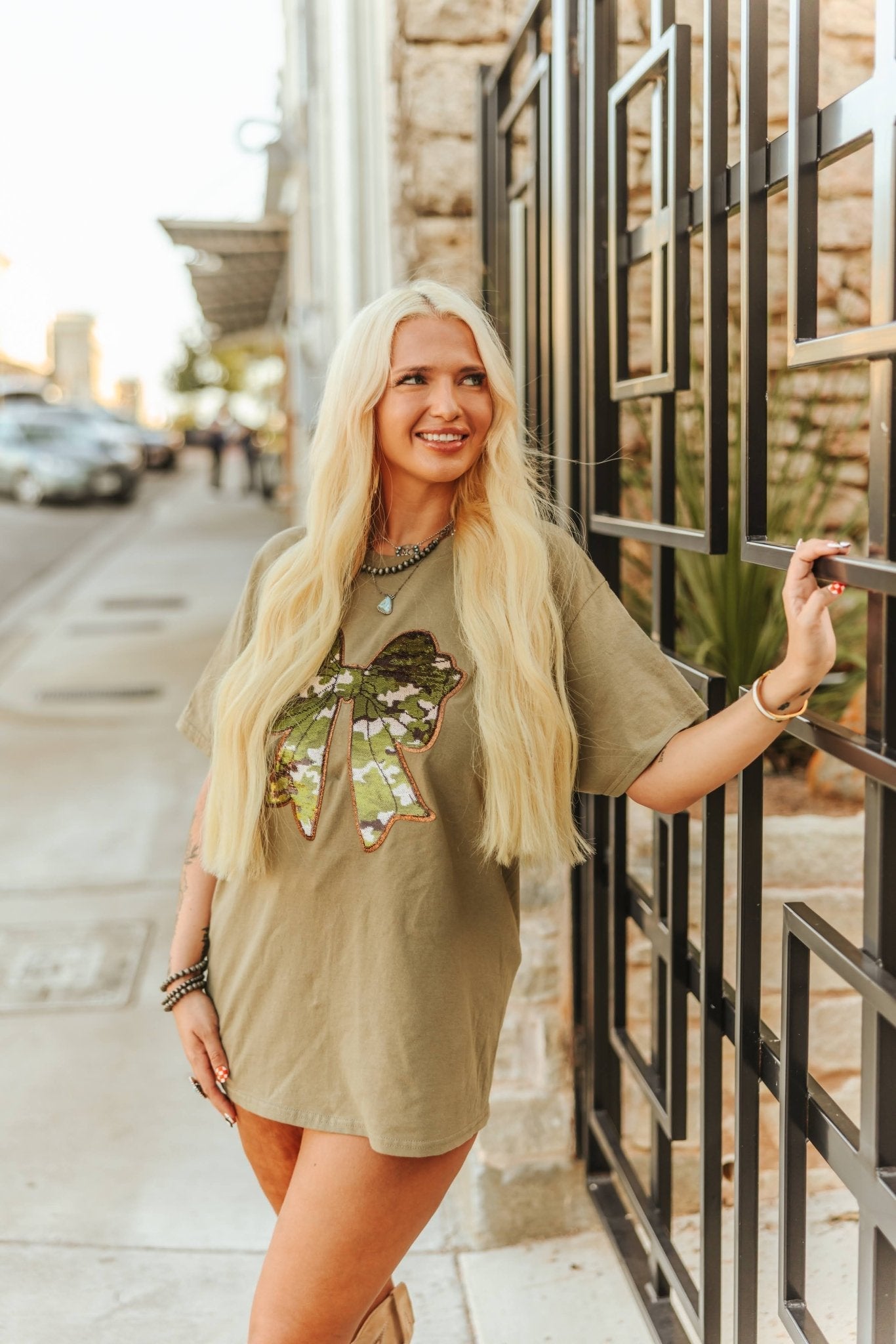 Wild Junkie Sequin Camo Bow Patch Tee — main product shot