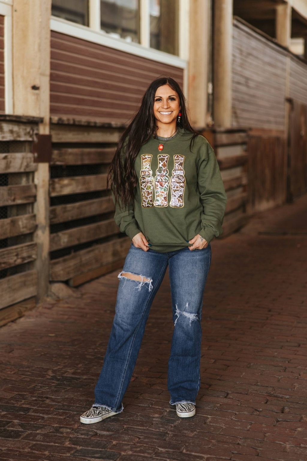 Wild Junkie Sequin Hunting Duck Calls Patch Sweatshirt — sweatshirts category context