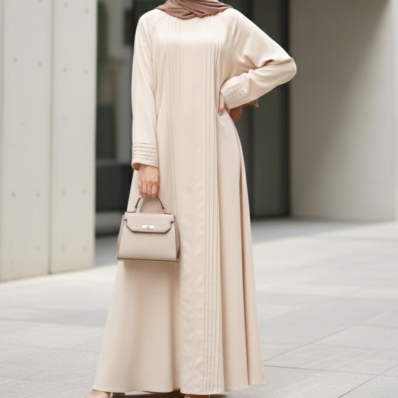 Mariam's Collection Serene Pleated Georgette Abaya Loose Full-Length Modest Style (MA254) — Mariam's Collection branding close-up