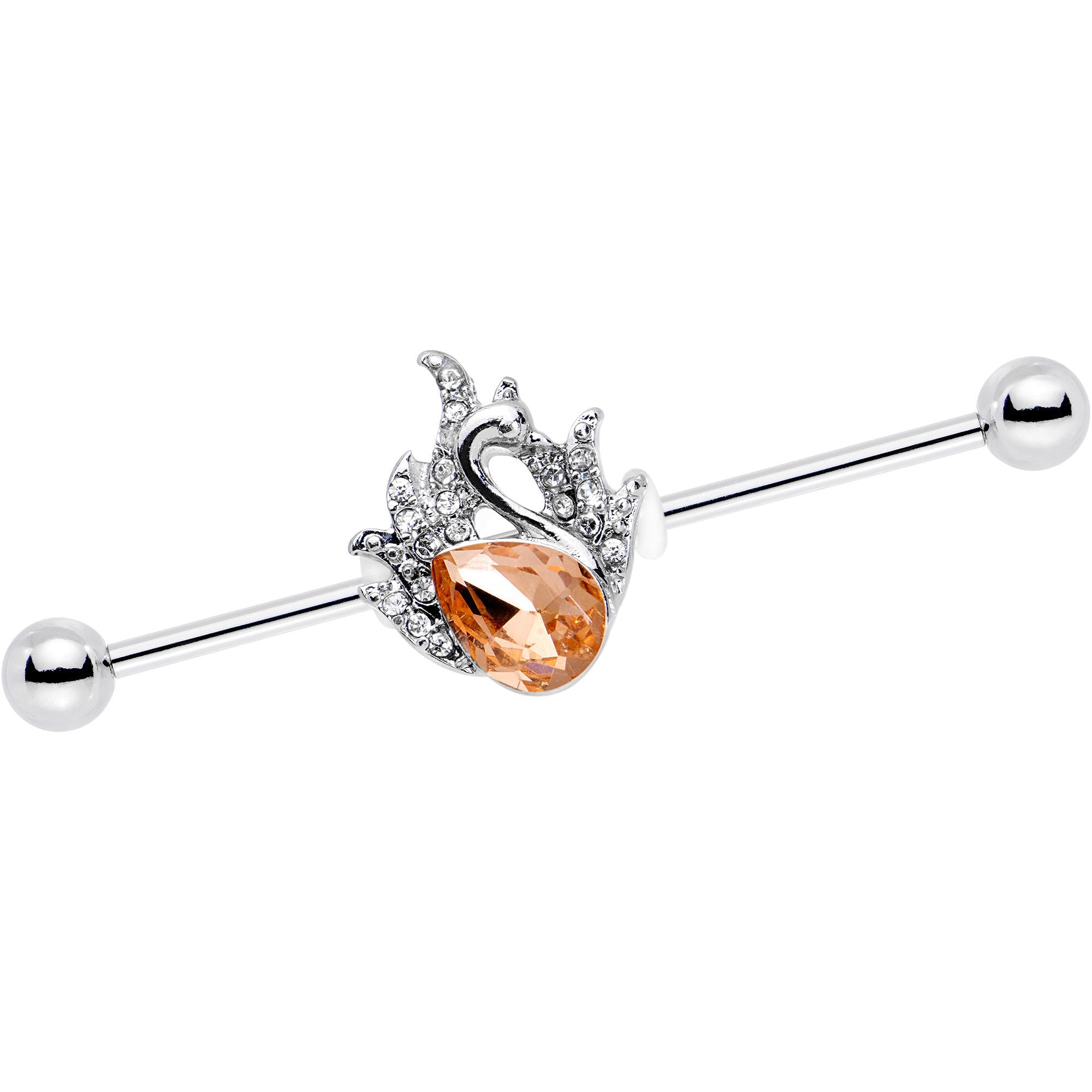 BodyCandy Orange Gem Queen Swan Pretty Feather Industrial Barbell 38mm — main product shot