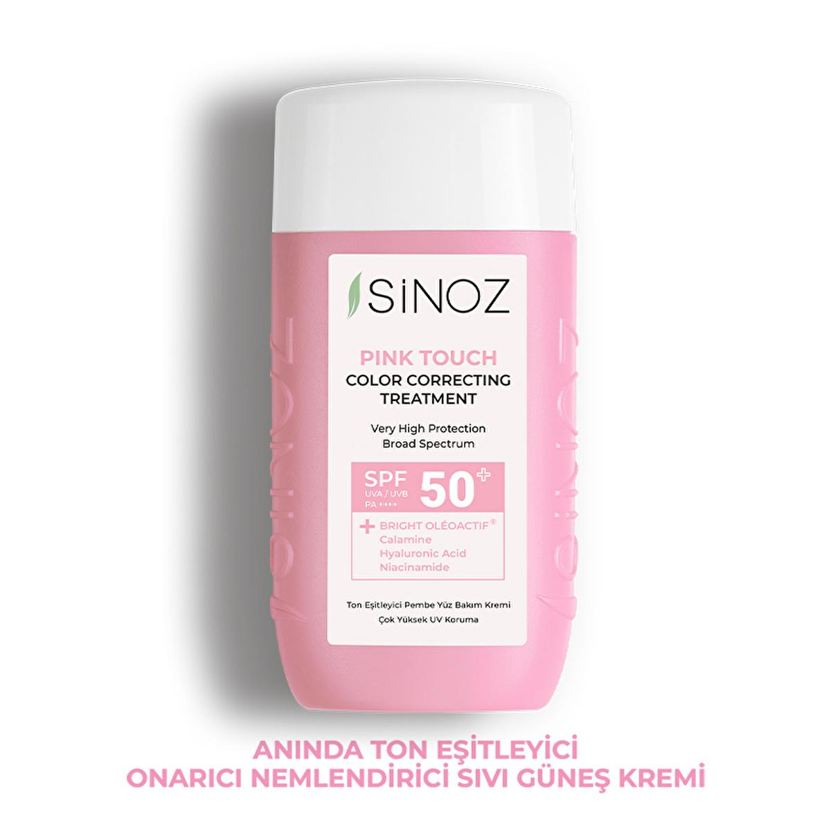 Sinoz Pink Touch SPF50+ Tone-Up Sunscreen: Color Correcting, Redness Reducing, and Brightening Mineral Facial Sunscreen with Hyaluronic Acid - 1.69 fl oz