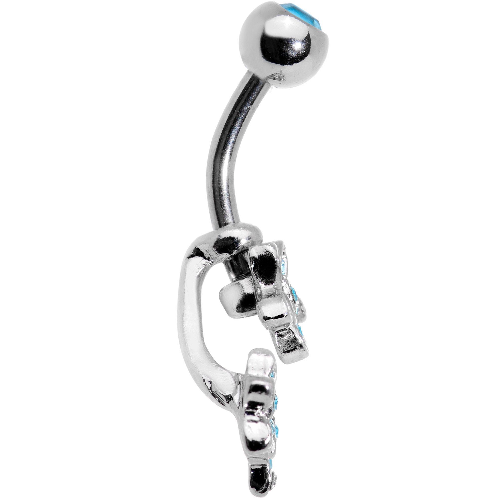 BodyCandy Blue Gem Field of Flowers Dangle Belly Ring — detail and construction