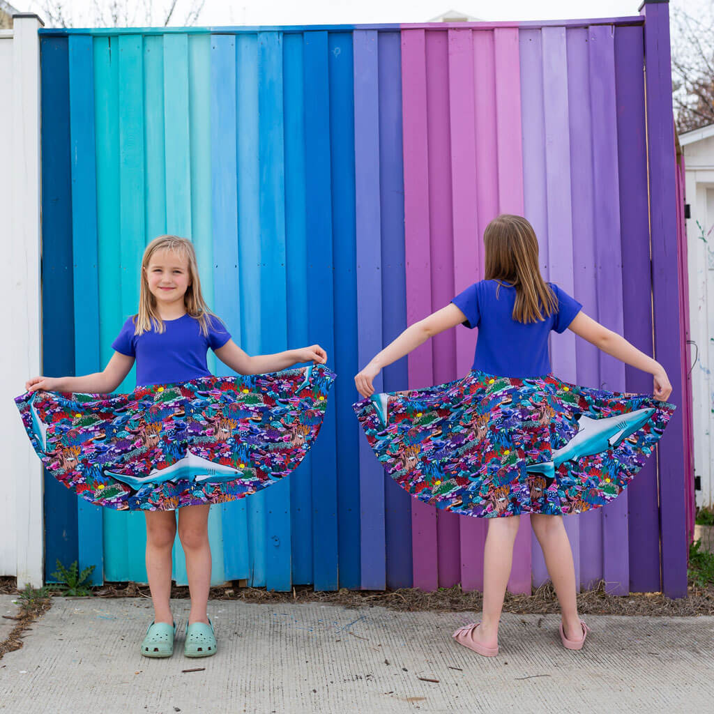 Princess Awesome & Boy Wonder "Chomping Grounds" Shark Reef Super Twirler Dress with Pockets — dresses category context