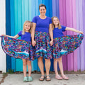 Princess Awesome & Boy Wonder Adult "Chomping Grounds" Shark Reef Super Twirler Dress with Pockets — main product shot