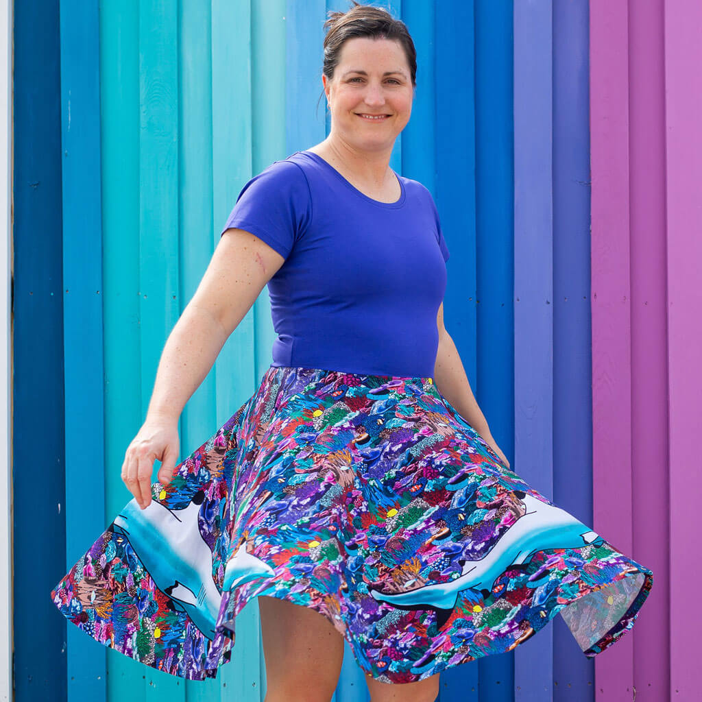 Princess Awesome & Boy Wonder Adult "Chomping Grounds" Shark Reef Super Twirler Dress with Pockets — construction detail