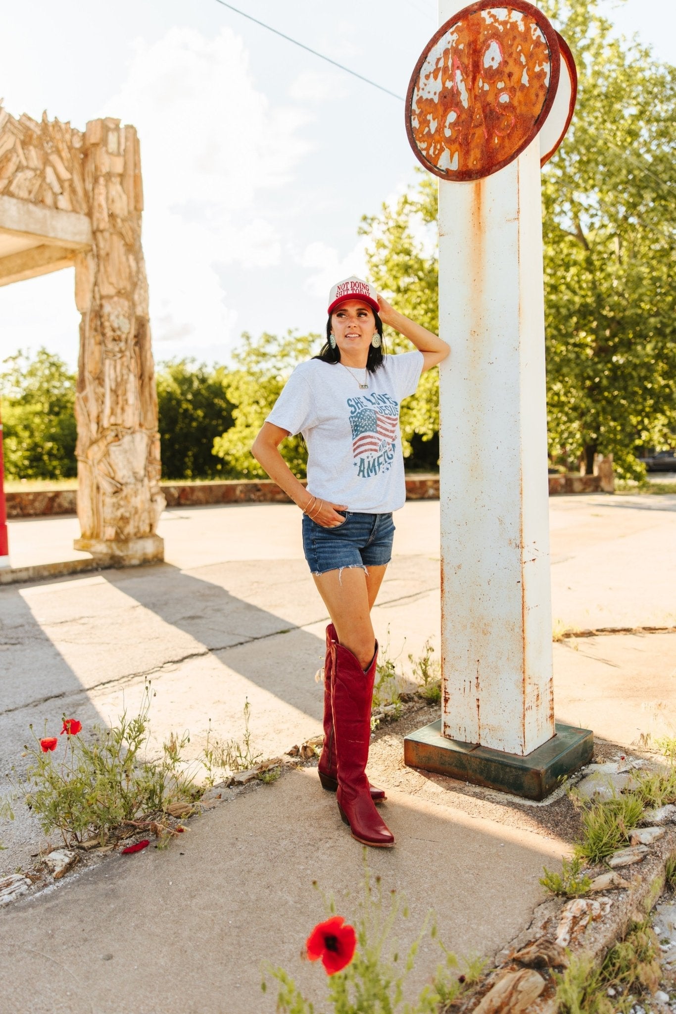 Wild Junkie She Loves Jesus & America Graphic Tee — lifestyle worn / used context