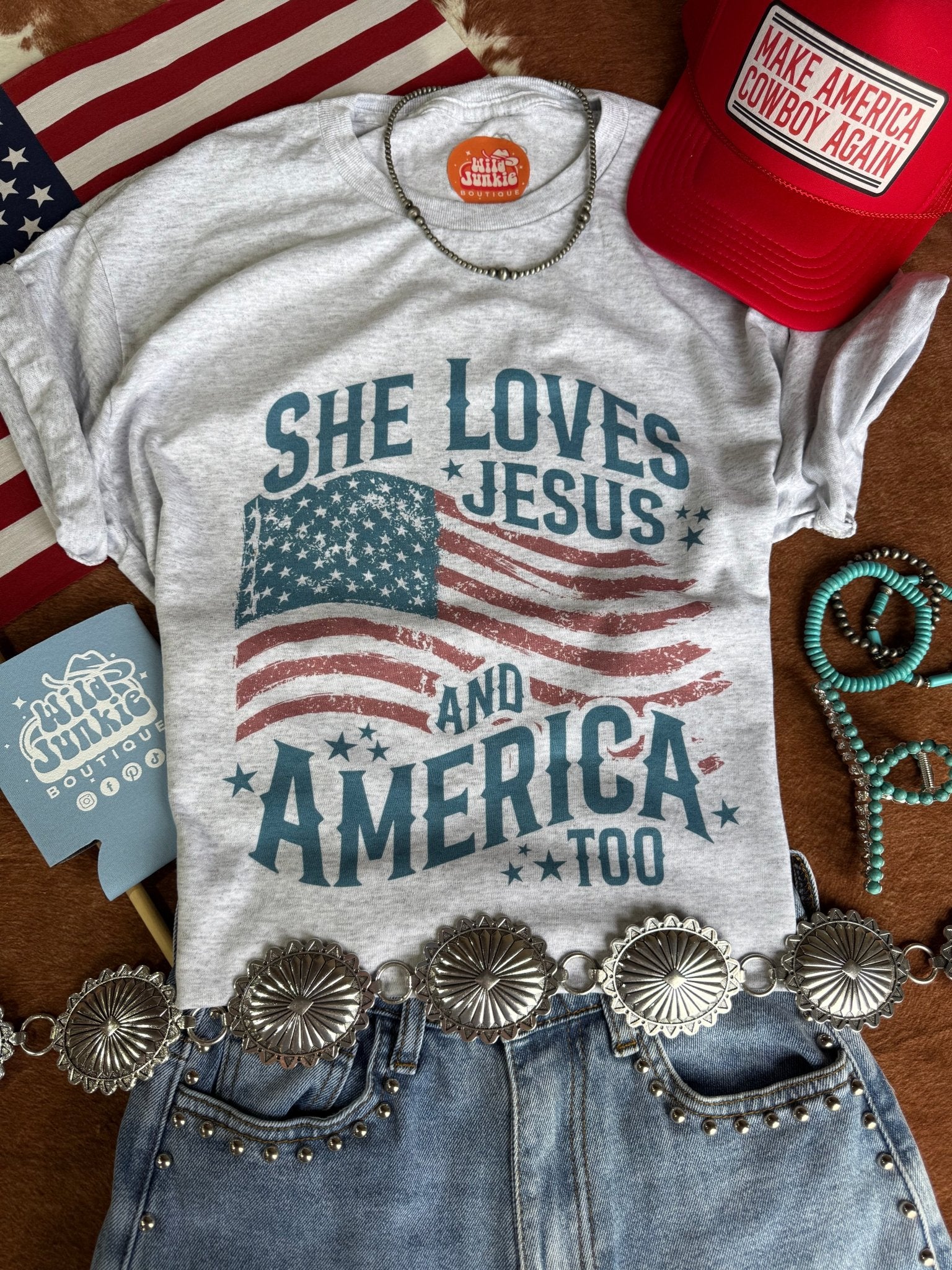 Wild Junkie She Loves Jesus & America Graphic Tee — main product shot