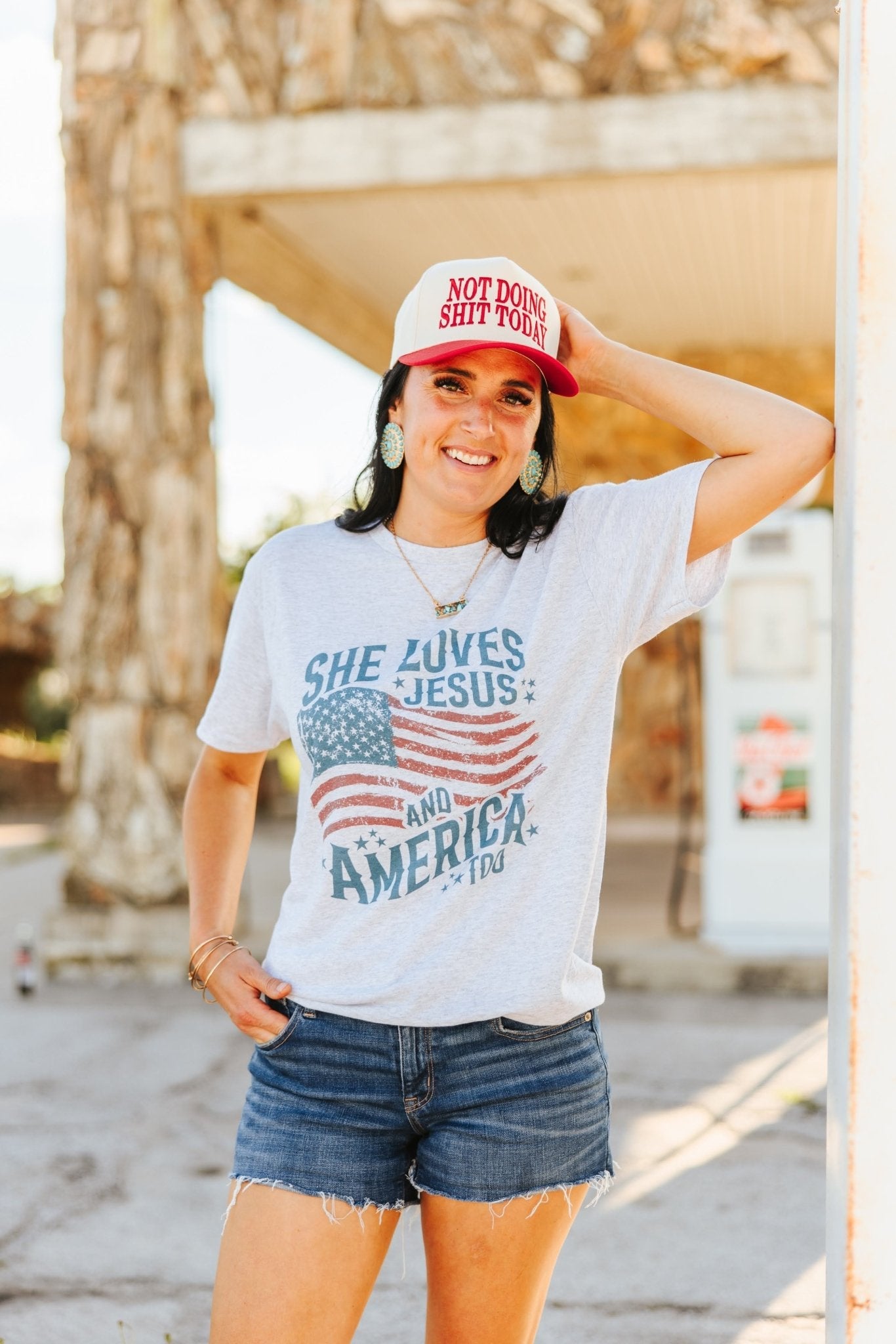 Wild Junkie She Loves Jesus & America Graphic Tee — construction detail