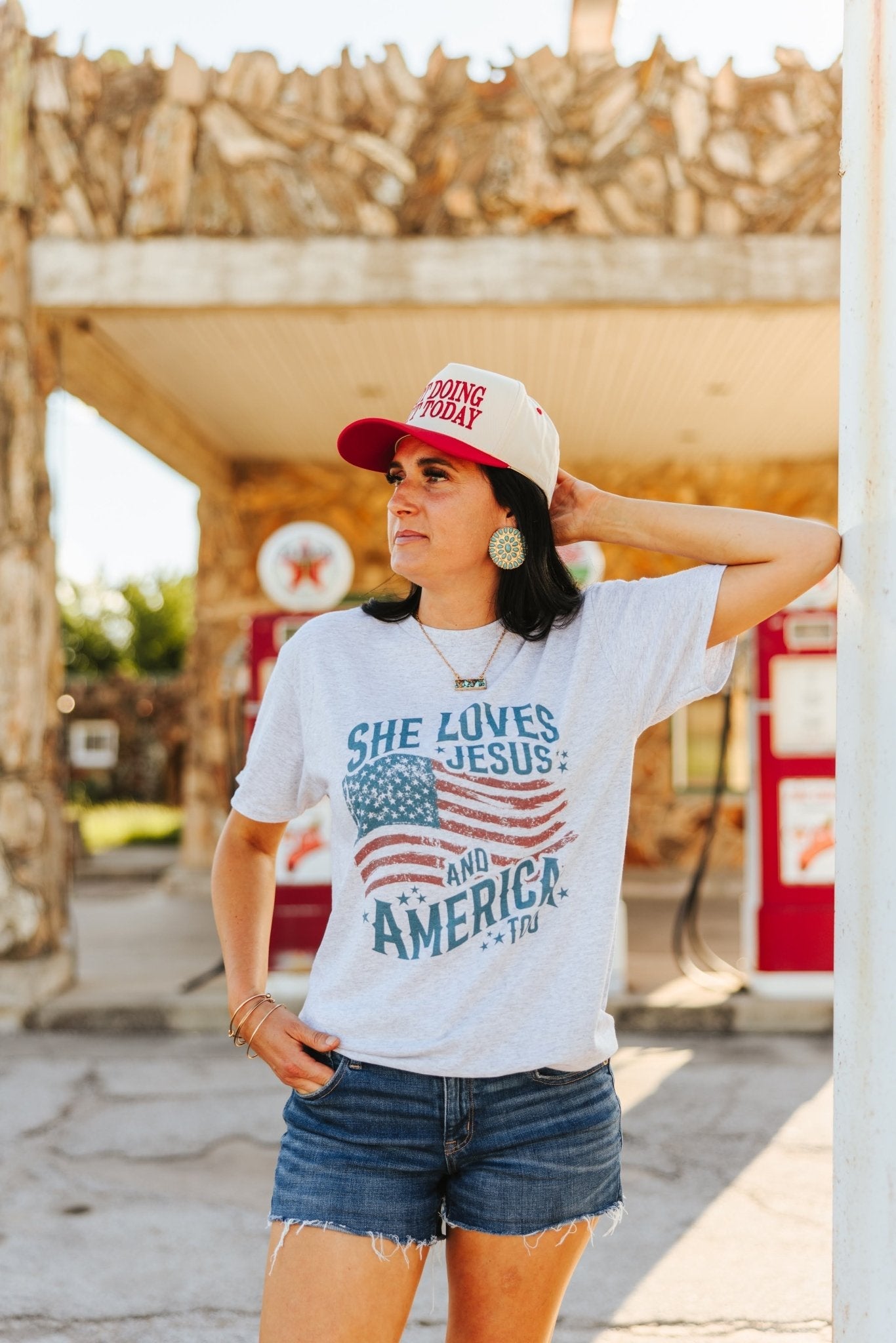 Wild Junkie She Loves Jesus & America Graphic Tee — Wild Junkie branding close-up