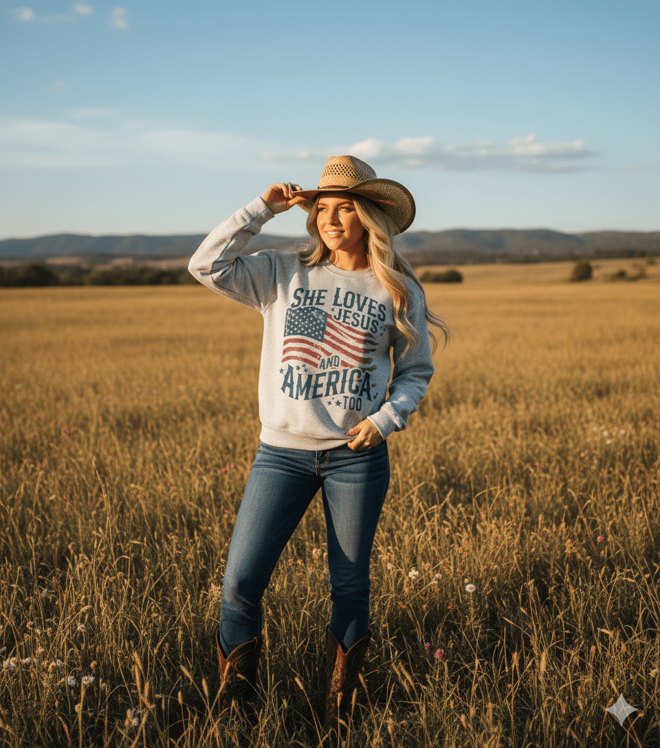 Wild Junkie She Loves Jesus & America Sweatshirt — main product shot