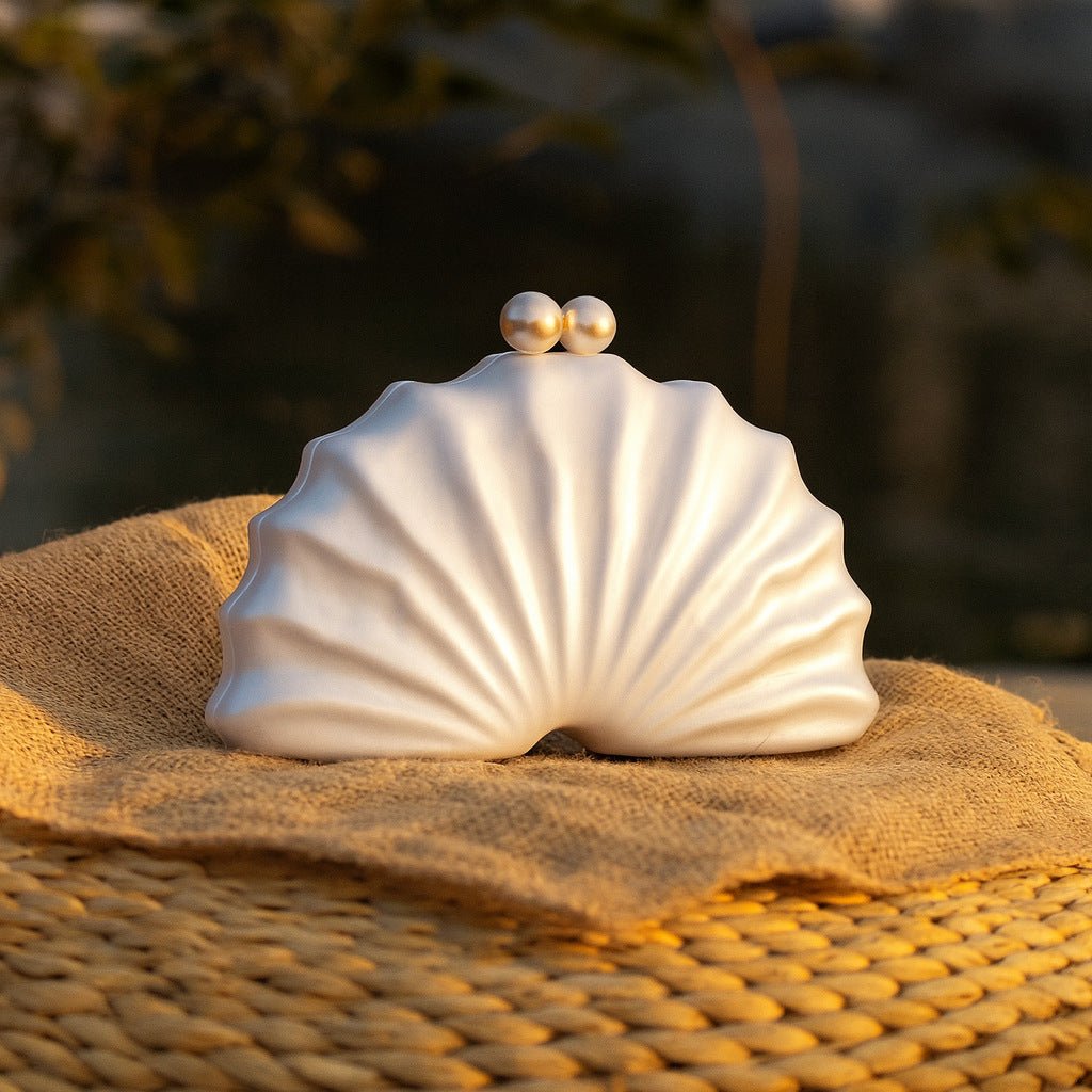 Mariam's Collection Mariam's Collection Shell Acrylic Clutch Evening Bag (MAC300) — lifestyle worn / used context