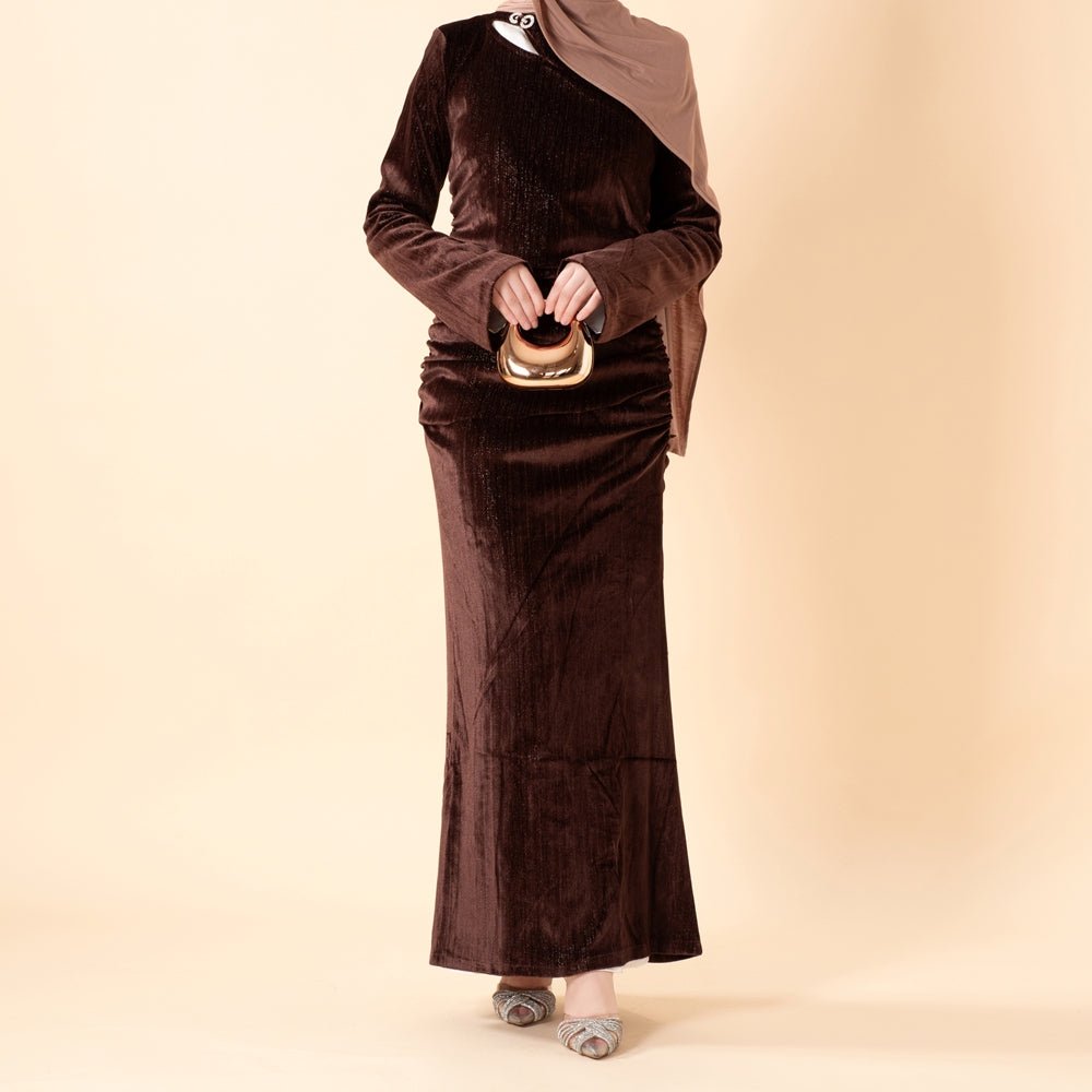 Mariam's Collection Mariam's Collection Shimmer Velvet Ruched Mermaid Gown(MA358) — flat-lay composition
