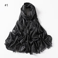 Mariam's Collection Shining Artificial Bright Silk Hijab (MH100) — Mariam's Collection branding close-up