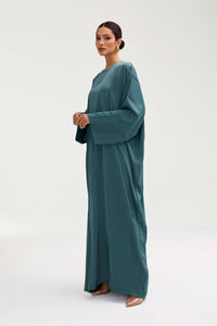 Sidrah Satin Kaftan - Teal Clothing Veiled 