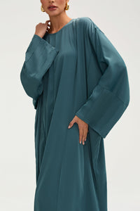Sidrah Satin Kaftan - Teal Clothing Veiled 