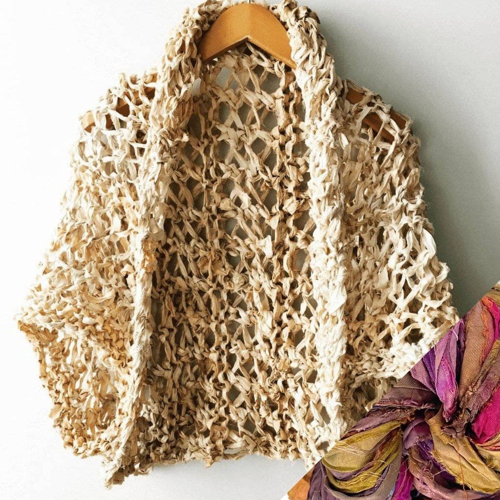Darn Good Yarn Silk Garter + Lace Summer Cocoon Coat Knit Kit — Darn Good Yarn branding close-up