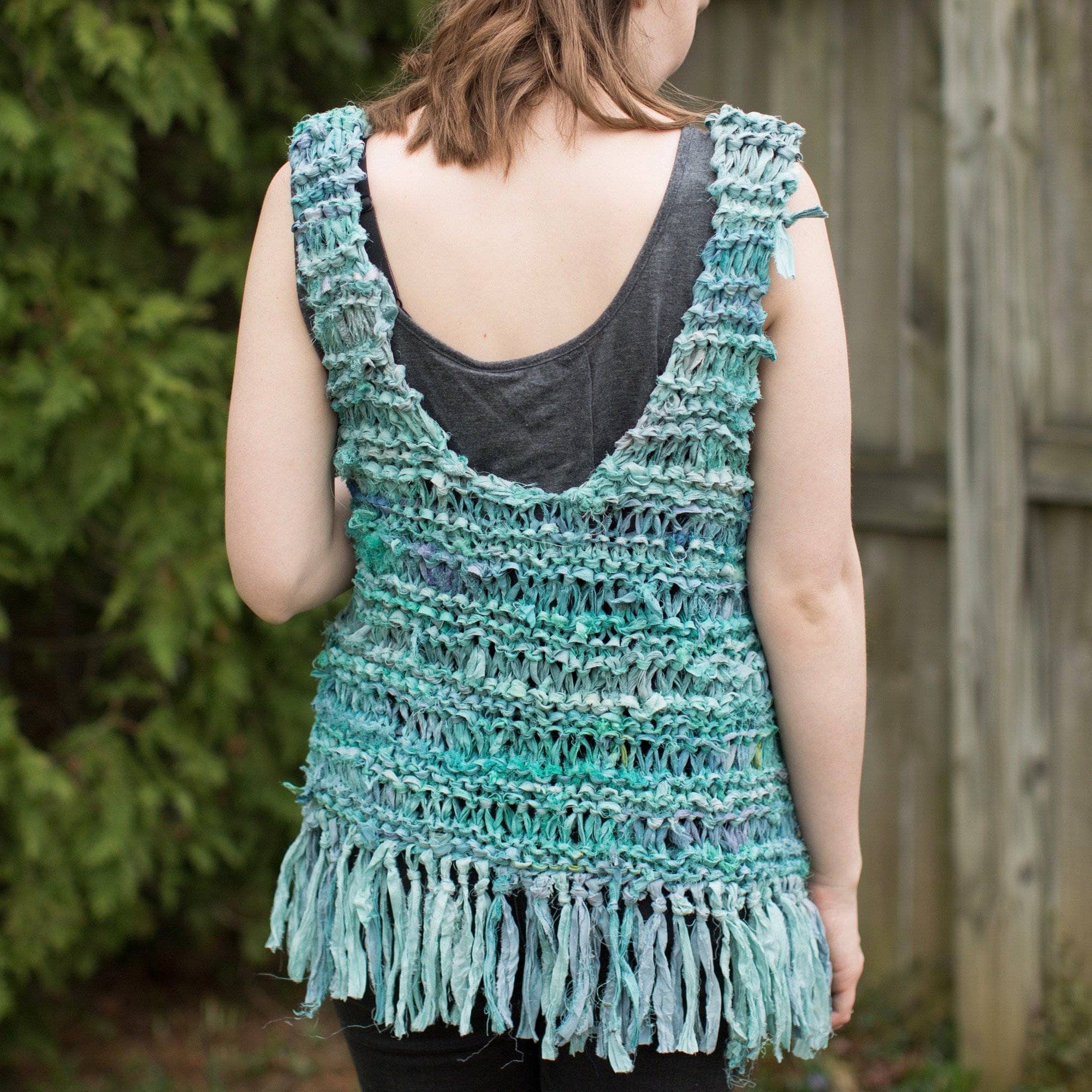 Darn Good Yarn Silk Hippie Fringe Vest Knit Kit — construction detail