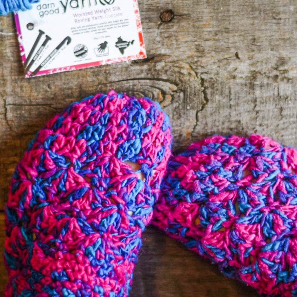Darn Good Yarn Darn Good Yarn Silk Mer-Slippers Crochet Kit — Darn Good Yarn branding close-up