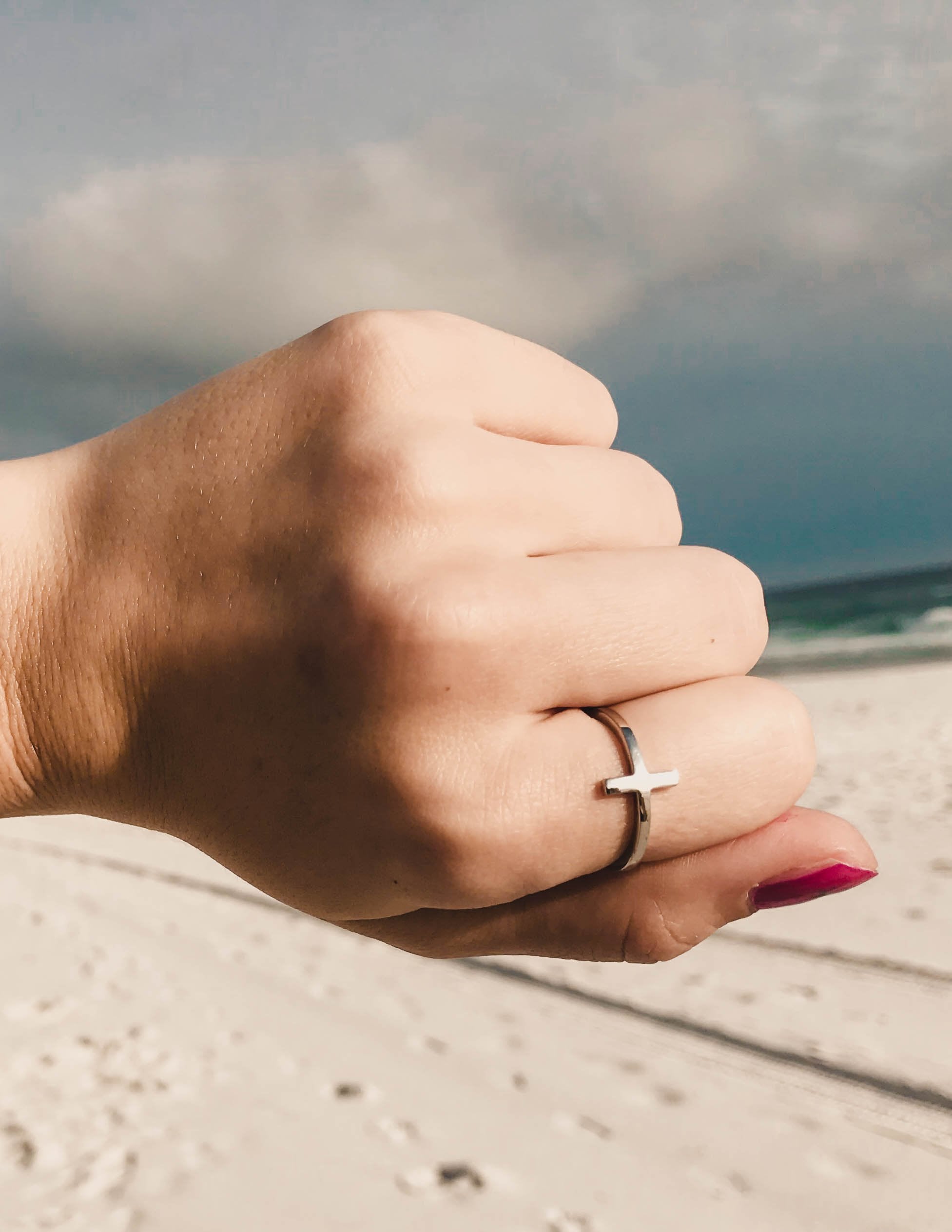 Elevated Faith Silver Cross Ring — back view