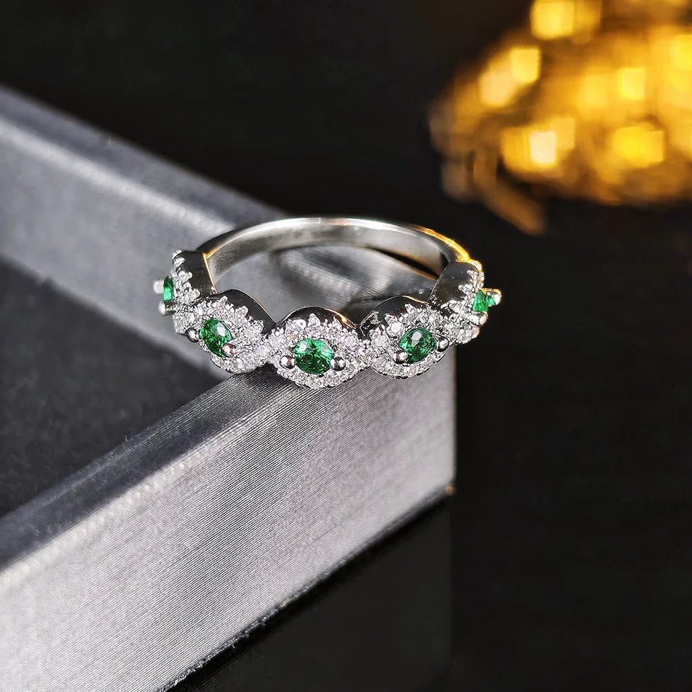 MyClosetAid MyClosetAid Emerald & Diamond Ring Eternity Band — detail close-up
