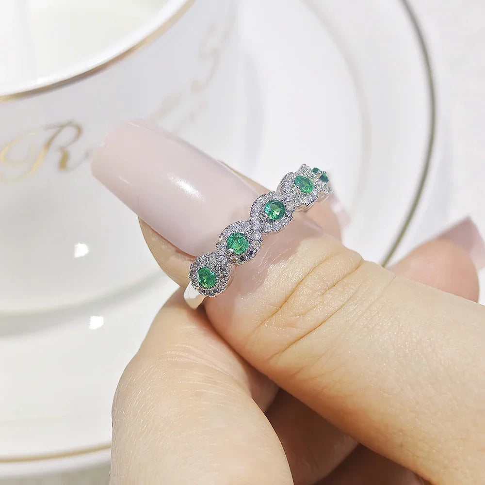 MyClosetAid MyClosetAid Emerald & Diamond Ring Eternity Band — back view