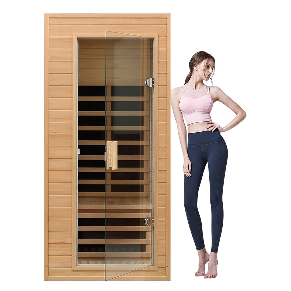 Thermora Elara Premium 1-Person Indoor Low EMF FAR Infrared Heat Hemlock Wood Personal Home Spa Sauna, 1200W (SAK27463) – SAK